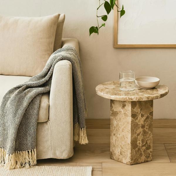 Wyld Haus Bremen Brown Marble Round Side Table Hexagon Base