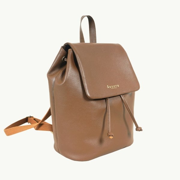 Assots London 'GRACE' Tan Full Grain Leather Flap-over Backpack