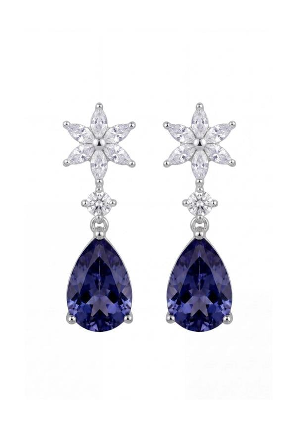 Latelita Sunflower Tanzanite Drop Earrings Silver