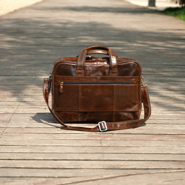 Touribag Genuine Leather Briefcase With Luggage Strap