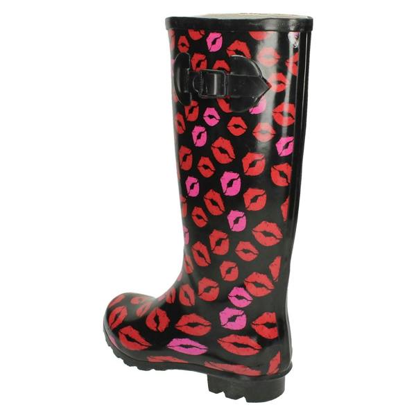 Spot On Ladies Spot On Printed Lips Wellington Boots