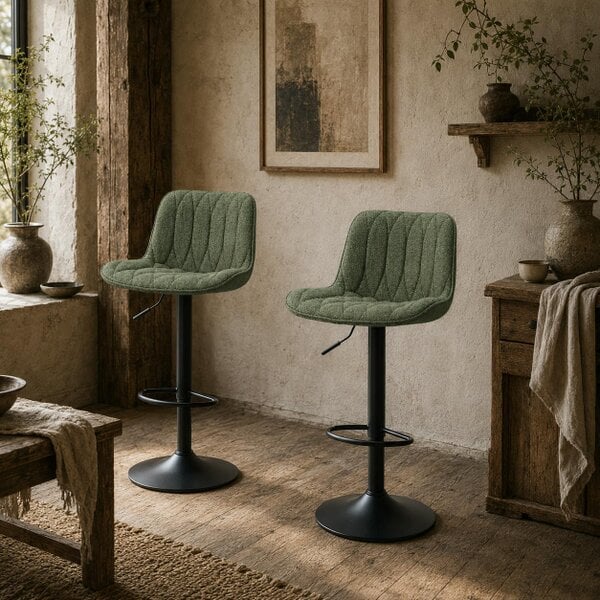 Wyld Haus Kali Fabric Green Adjustable Linen Look Bar Stools Set Of 2