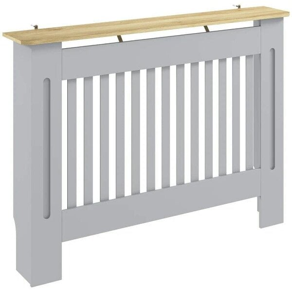 Bobobiy Slatted Radiator Cover, Painted Cabinet with Line Grill Design, 112W × 19D × 81H cm, Grey