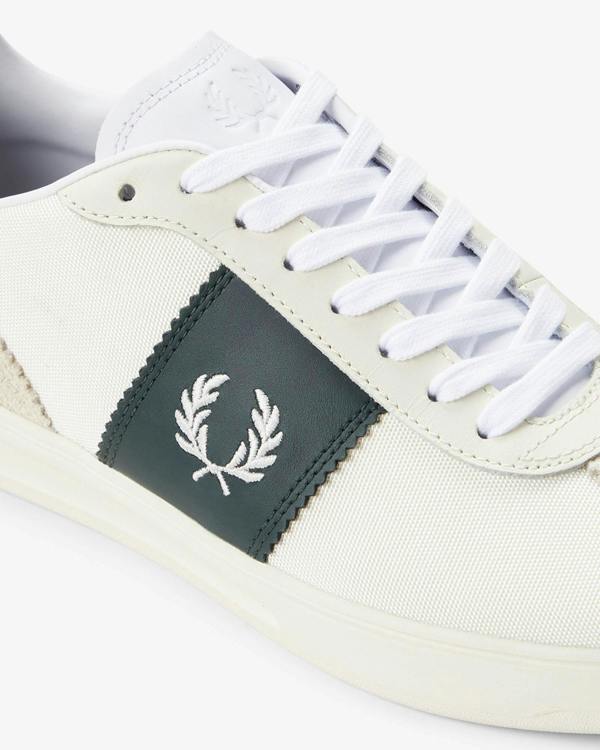 Fred Perry B4 Textured Poly/Suede Mens Trainers - Ecru 560 | CHO | Designer Mens Trainers
