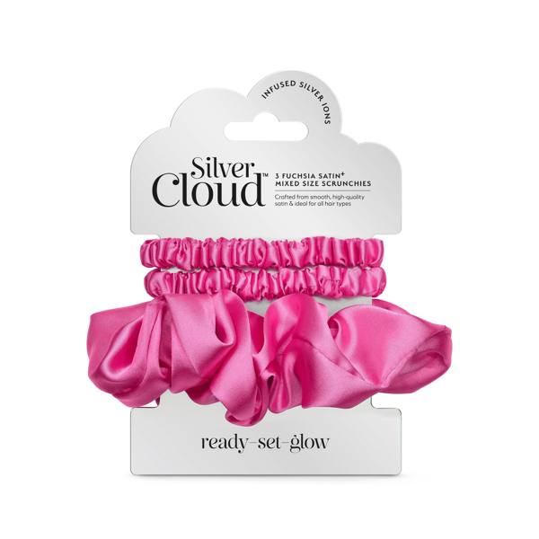 Silver Cloud Beauty Silver Cloud Satin Hair Scrunchie Trio Combo Fuchsia 3 Pack