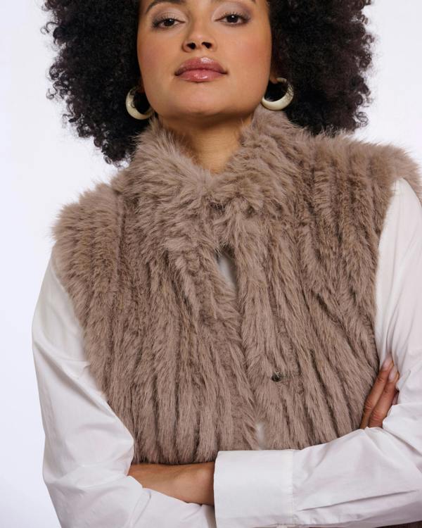 Rino & Pelle Dava Womens Faux Fur Waistcoat With Button Closure - Mocha Latte | CHO | Designer Womens Faux Fur Waistcoat