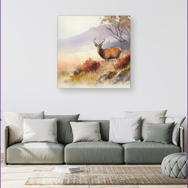 Warren Reed Stag Deer Water Colour Canvas