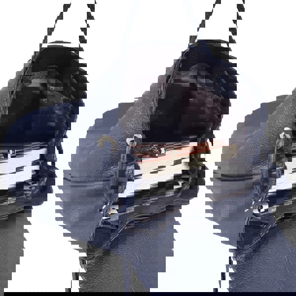 Assots London 'GRACE' Navy Full Grain Leather Flap-over Backpack