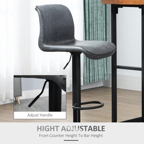 Wyld Haus Moretta Faux Leather Dark Grey Bar Stools Set Of 2 With Backrest And Integrated Footrest