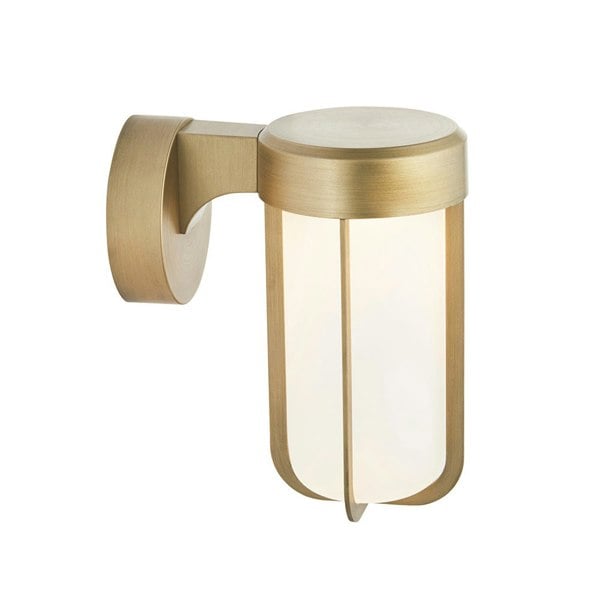 Brushed Gold Outdoor Wall Light & Frosted Glass Shade IP44 Rated 8W LED Module