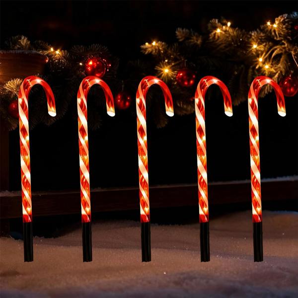 55cm Outdoor Red Candy Cane Lights Set of 5, Battery Operated with 8 Modes and Timer image 1