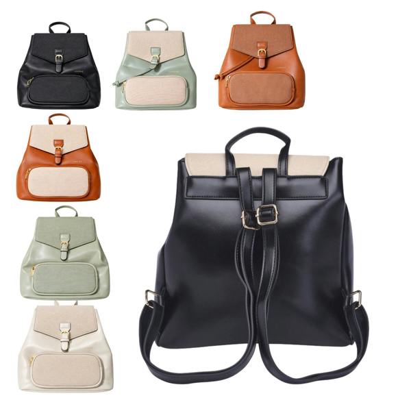 Lorenz Lightweight Woven Look Flapover Rucksack with Drawstring Closure