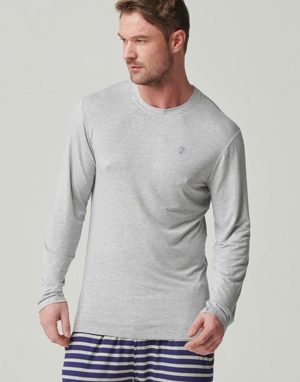 Two-pack Men's Bamboo Long Sleeve T-Shirts – Navy & Grey Marl - British Boxers