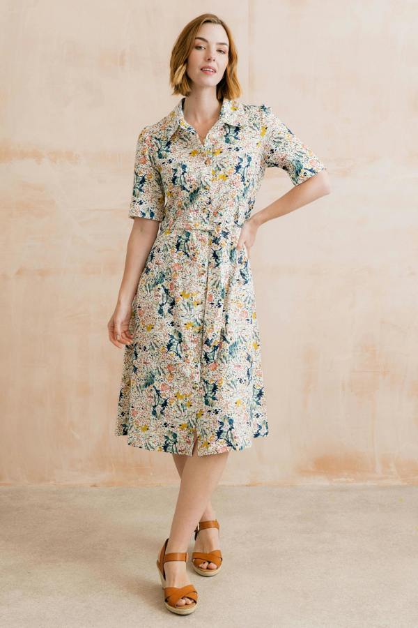 Lily & Me Robyn Organic Cotton Ditsy Print Belted Tea Dress