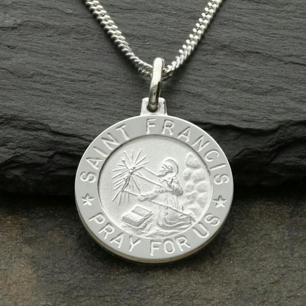 Christopher James of London Sterling Silver St Francis Medal With Optional Engraving and Chain