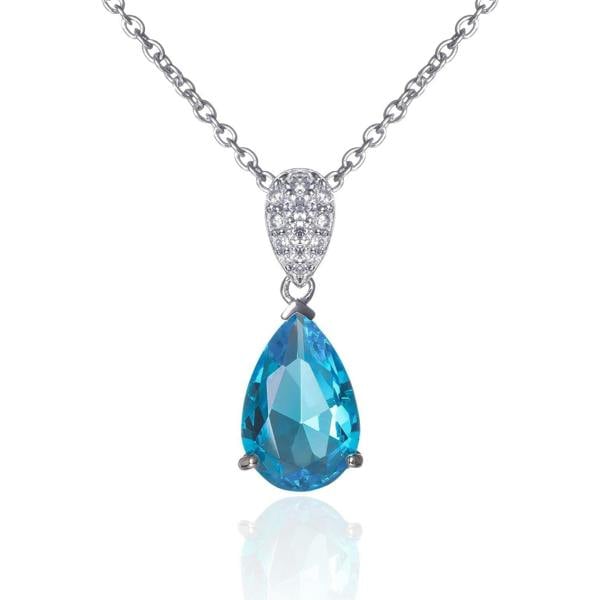 Sterling Silver Light Blue Teardrop Pendant Necklace for Women - namana.london