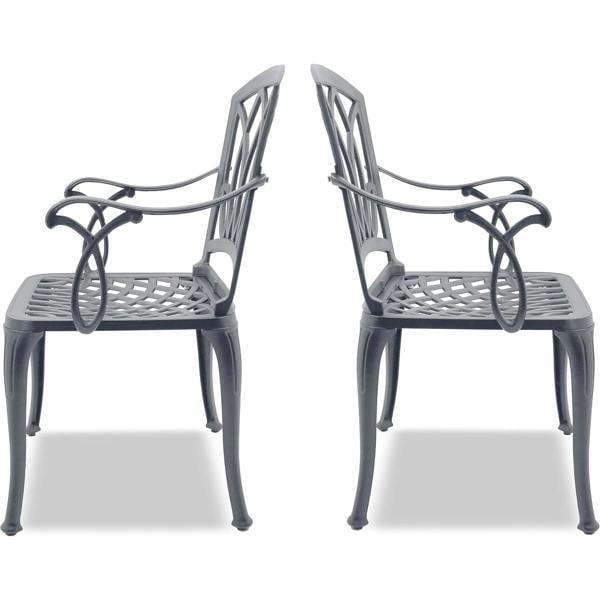 Homeology POSITANO 2-Large Garden and Patio Bistro Chairs with Armrests in Cast Aluminium Grey