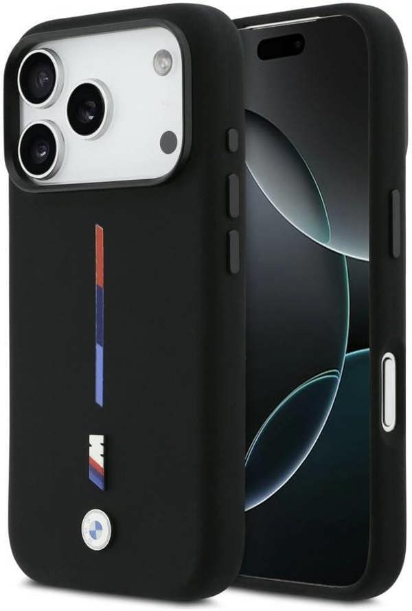 BMW M Series Silicone Tricolor Line Case with MagSafe for iPhone 17 Pro 6.3" Black - BMHMP17L25SITMIK