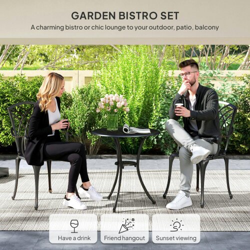 Wyld Haus Haloco Cast Aluminium Bronze Tone 3 Piece Garden Bistro Set With Armchairs And Round Table
