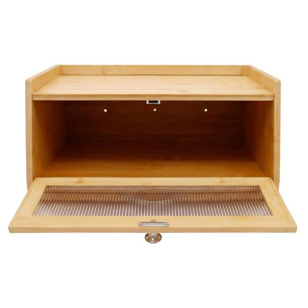 Maison des Cadeaux Bamboo Bread Box with Slide-Out Chopping Board
