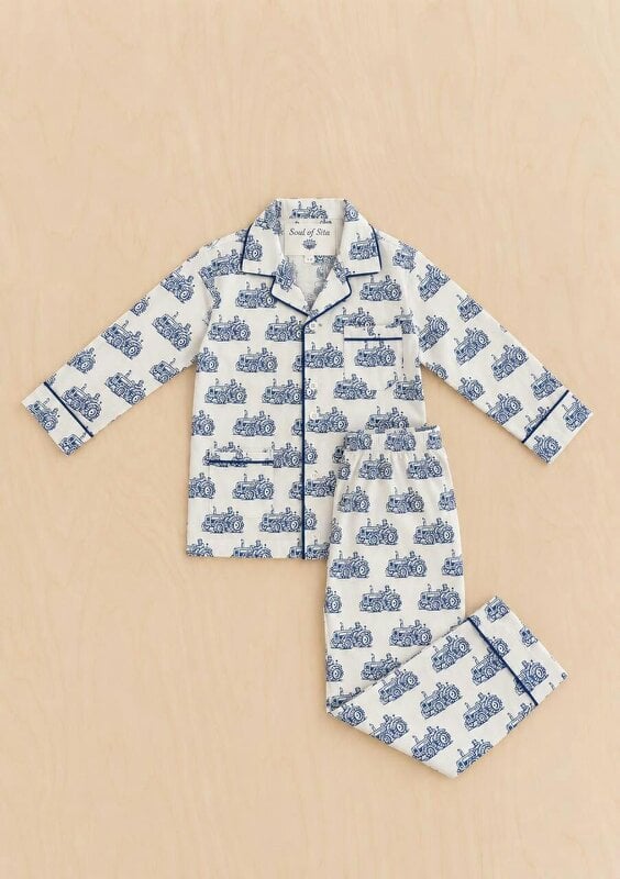 Soul Of Sita Kids Woodblock Print Tractor Pyjamas