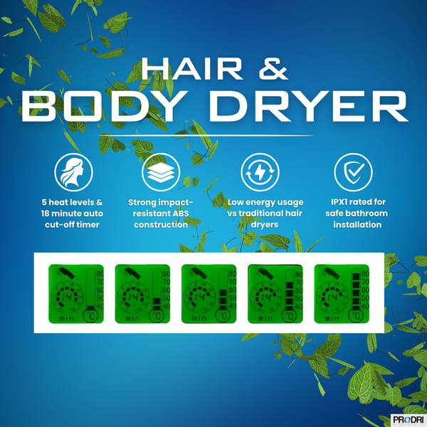 Hydor Pro Washroom Body & Hair Dryer - Wall-Mounted Hair Dryers with Shaver Sockets - 5 Heat Settings