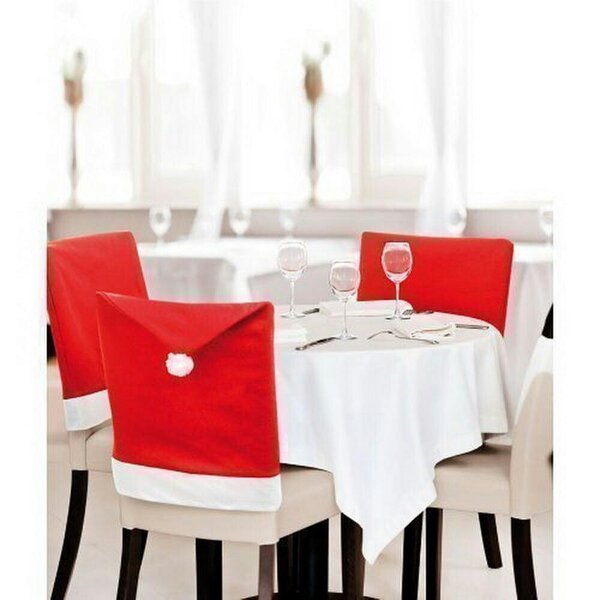 Shatchi 49cm Christmas Santa Hat Chair Covers, Red and White Felt Dining Seat Decorations, 100 Pack