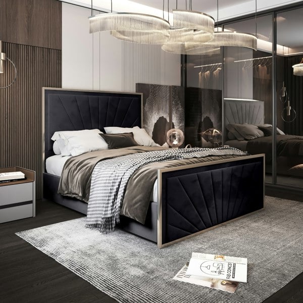 Casa Magna Roxy Upholstered Soft Velvet Metal Bed Frame - Black