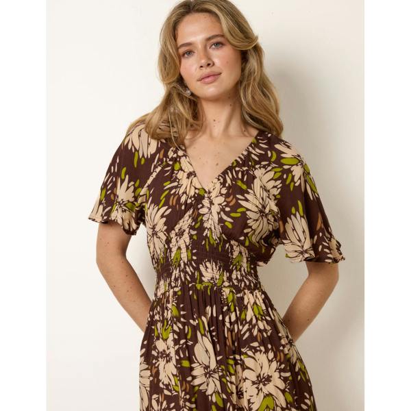 Blue Vanilla Shirred Waist Hanky Hem Dress