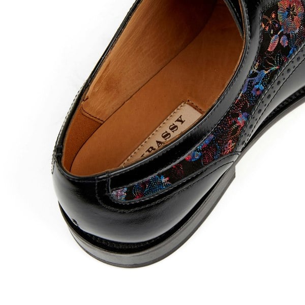 Embassy London Orlando - Black Flower - Men's toe cap dressy black shoe with flower print leather