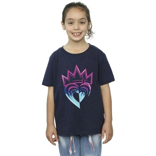 Disney Girls Descendants Pink Crown Cotton T-Shirt - Navy Blue