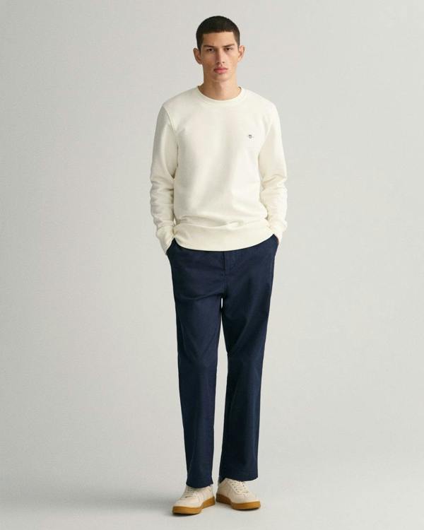 GANT Mens Regular Fit Shield Logo Crew Neck Sweatshirt - 113 Eggshell - CHO - Designer Mens Sweatshirts