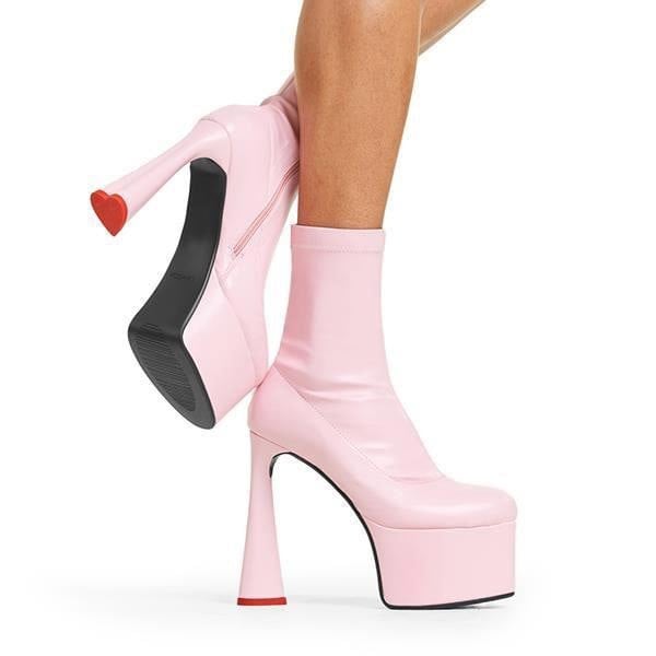 Lamoda Ankle Boots Addicted Round Toe Platform Zip Pink Stretch, Cute Boots