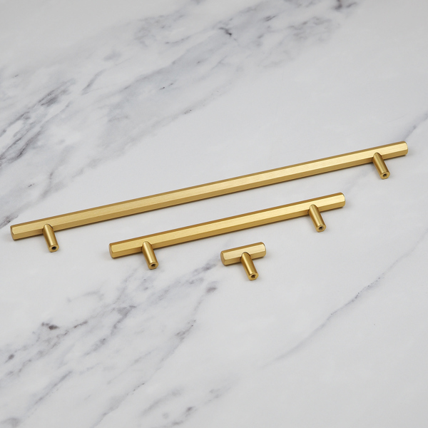 Handle & Home Brushed Brass Hexagon T-Bar Cabinet Handle & Knob