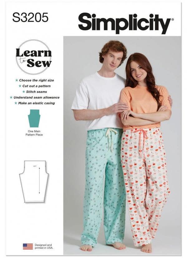 Simplicity Sewing Pattern 3205, Pyjamas for Men, Women, A (XXS-XS-S-M-L-XL-XXL) - Easy, Beginner
