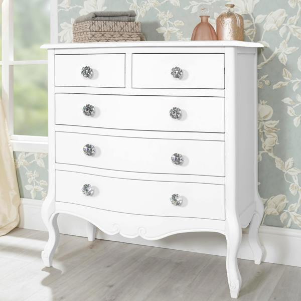 Statement Furniture Juliette Chest of Drawers Vintage Chic 2 Over 3 Chest with Crystal Handles