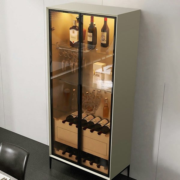Delfina Wine Cabinet, Cabinet With Wine Rack, Light Grey Wood - cabinet kitchen corner