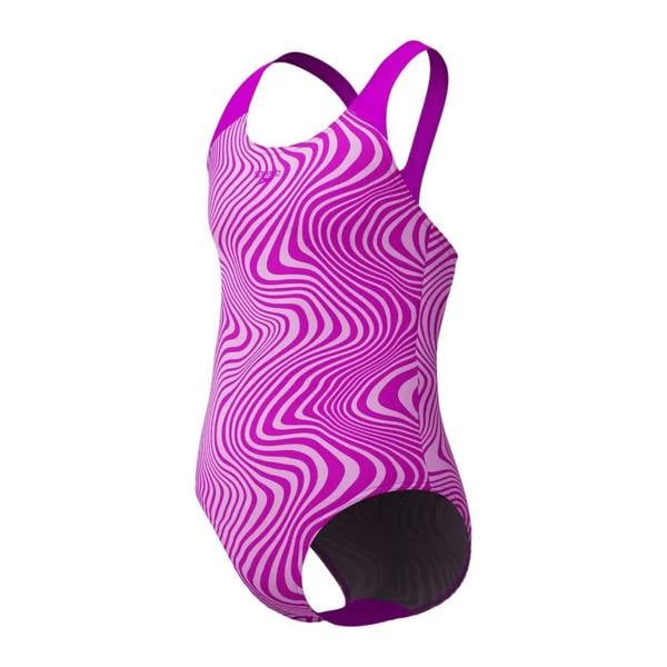 Cute pink purple striped Speedo girls digital allover splashback swimsuit