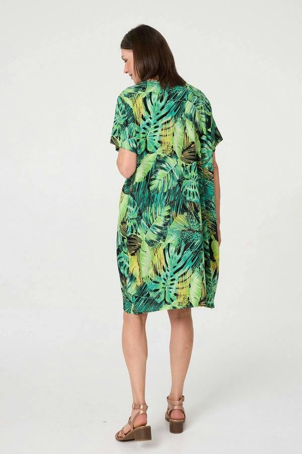Green | Tropical Print Shift Knee Length Dress