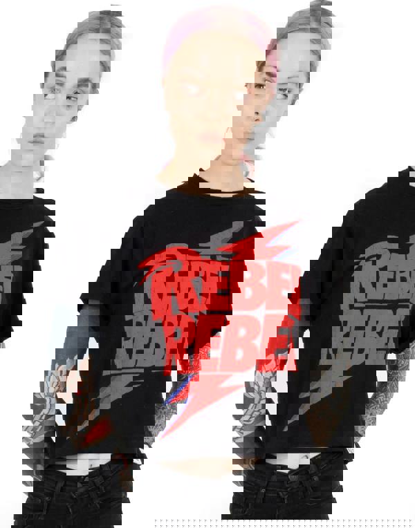 David Bowie Womens Black Character Cropped Short Sleeved T-Shirt