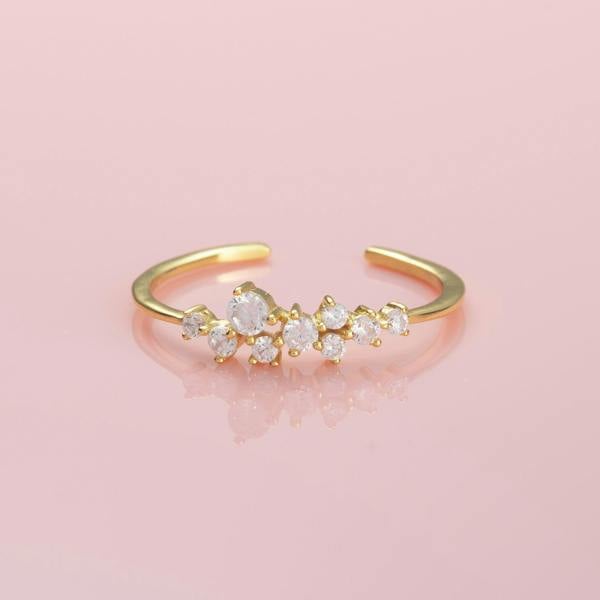 Adjustable Gold Plated Silver Ring for Women with Cubic Zirconia Stones - namana.london