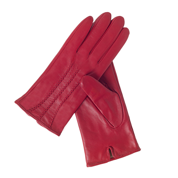 Quivano Womens Leather Gloves With 3 Stripe Detail
