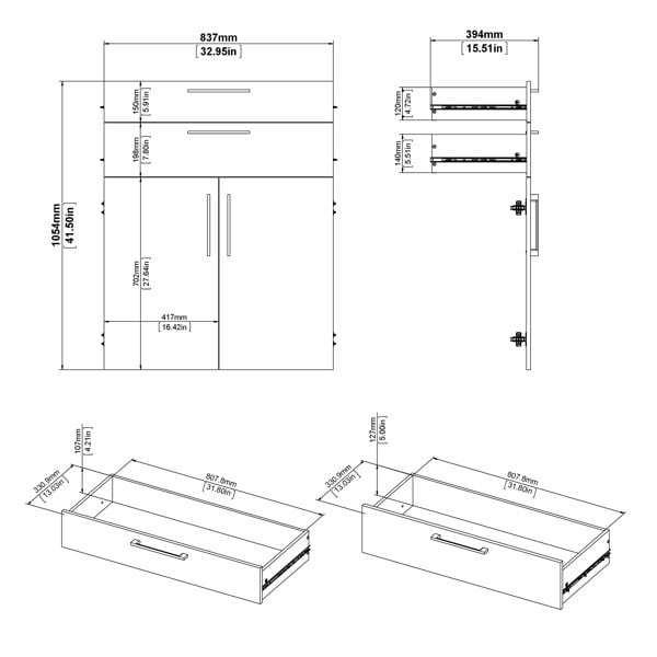 Furniture To Go Prima Bookcase 2 Shelves with 2 Drawers and 2 Doors in Black Woodgrain