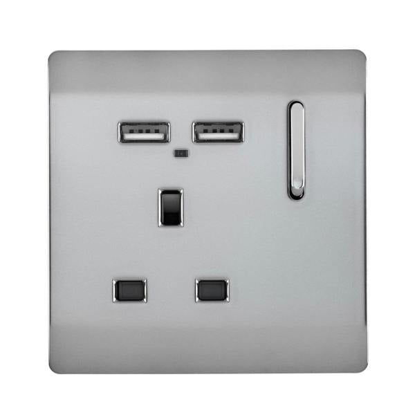 Trendi Switch 1 Gang USB 2100mA Plug Socket in Brushed Steel