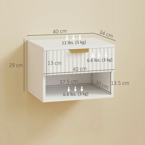 Wyld Haus Ludi Set Of 2 Wooden White Wall Mounted Bedside Tables With Fluted Drawer And Shelf