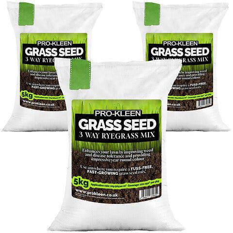 ProKleen Pro-Kleen Grass Seed 3 Way Ryegrass Mix 15kg Premium Lawn Seed Hard Wearing Fast Germination