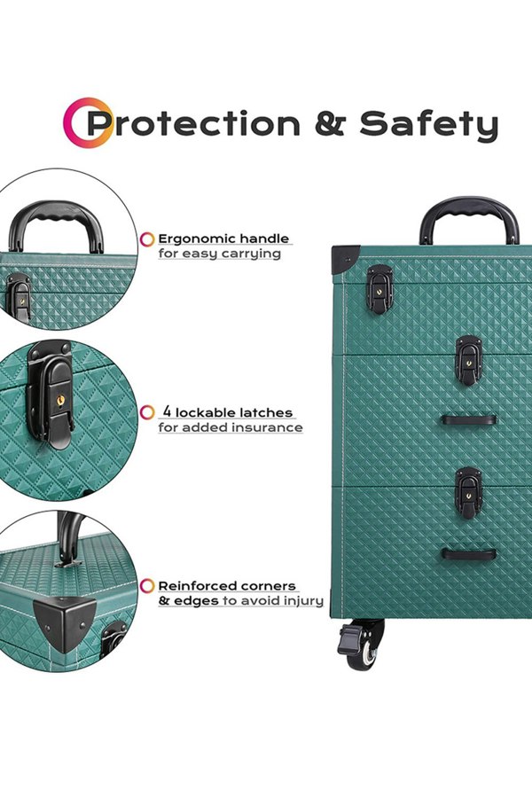 Living and Home 3 in 1 Professional Rolling Cosmetic Train Case Trolley Case Beauty Storage Box for Hairdressing Beauty