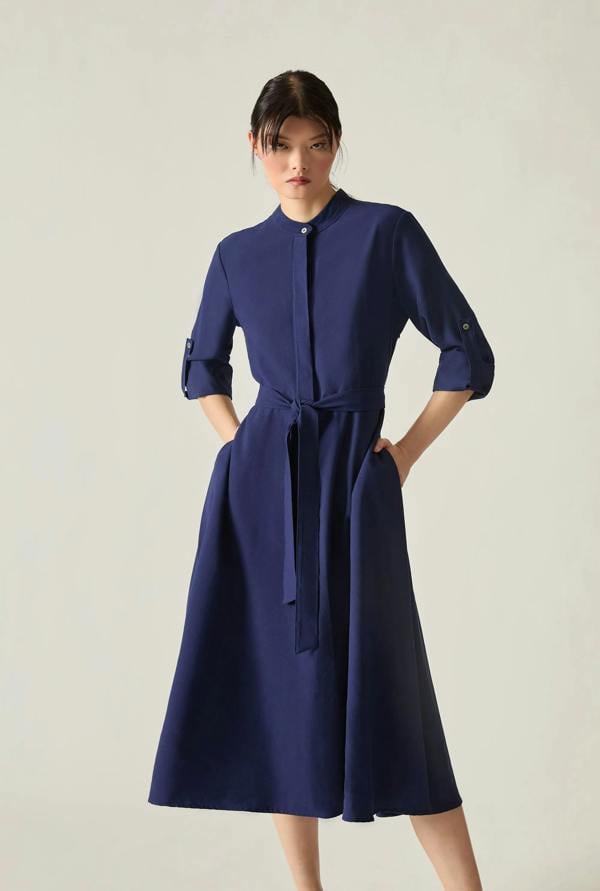 James Lakeland Navy Tie-Waist Midi Dress