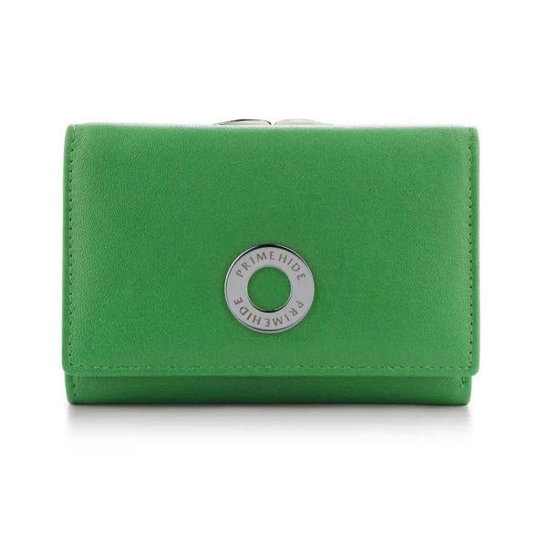 Green wallet with a brand logo on a white background