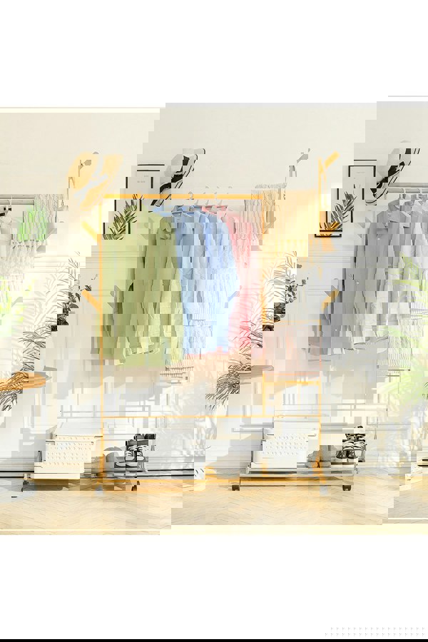 Living and Home Bamboo Clothes Rack with Bottom Shelf